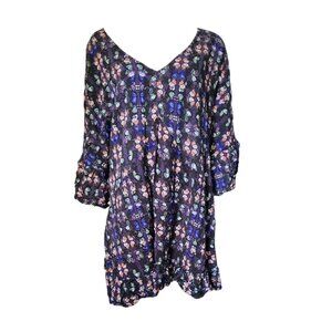 Avenue Top Womens Plus Size 26/28 Blue Butterfly Pattern Bell Sleeve Pullover